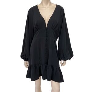 Nordstrom One One Six Dress Women Large Black Long Sleeve Ruffle NWOT